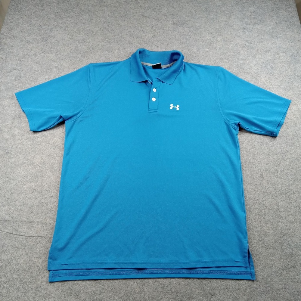 Under Armour Polo Shirt Mens Large Blue Solid Golf‎ Performance Stretch Top